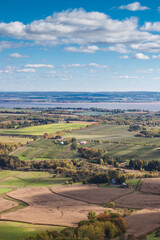 Fototapeta na wymiar Canada, Nova Scotia, Canning. The Lookoff, elevated view of the Annapolis Valley in autumn.