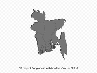 3D map of Bangladesh with borders isolated on transparent background, vector eps illustration