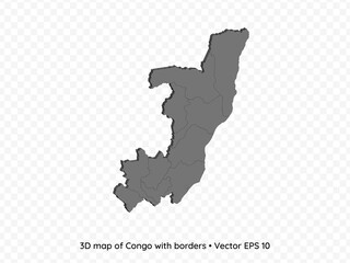 3D map of Congo with borders isolated on transparent background, vector eps illustration