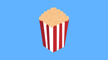 Popcorn popping. Red yellow strip box. Cinema movie night icon in flat design style. illustration