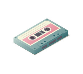 Obraz premium Isometric audio cassette concept. Vector illustration. Music listening. Isolated on white background.