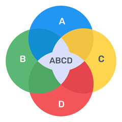 
A trendy flat icon of intersection diagram
