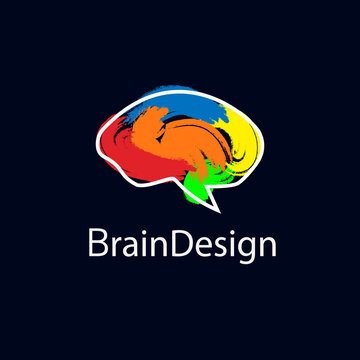 Vector logo with human brain and abstract strokes denoting creative train of thought, brain icon