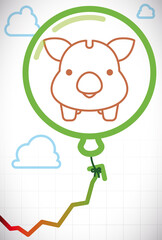 Cute Design with Balloon and Piggy Bank Elevating Economic Arrow, Vector Illustration