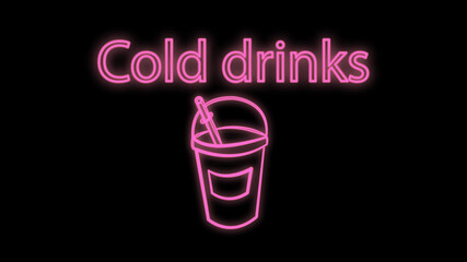  neon soda cup icon. Glowing sweet drink logo background. Juice or cold drink sign for take away, cafe, cafeteria, restaurant, stall. Line street food symbol illustration