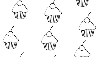 Cupcake pattern with confetti sprinkles. Hand drawn cute cupcakes seamless background for party, birthday, greeting cards, gift wrap