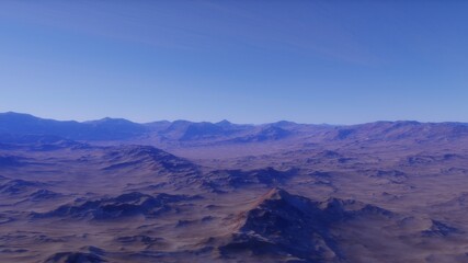 Plakat realistic surface of an alien planet, view from the surface of an exo-planet, canyons on an alien planet, stone planet, desert planet 3d render