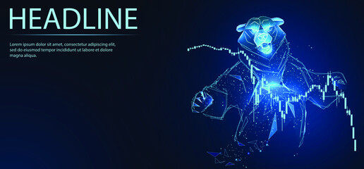 Bear with stock schedule. Digital low poly wireframe of futuristic vector. Finance and business concept.  © Irina Shi