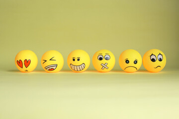 Various yellow emoticon isolated on yellow background