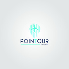 Tour company logos created from blue navigation and airplane vector design