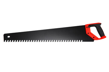 black saw with a red handle isolated on white background