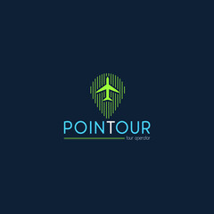 Tour company logos created from green navigation and airplane vector design