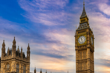 Fototapeta na wymiar Details of Houses of Parliament and Big Ben, in London, England, United Kingdom