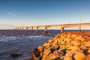 Canada, Prince Edward Island, Borden. Confederation Bridge, on the Northumberland Straight.