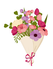 Spring bouquet for Mother s Day with tulips and other flowers, March 8, International Women s Day. Vector