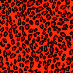 Abstract modern leopard seamless pattern. Animals trendy background. Red and black decorative vector stock illustration for print, card, postcard, fabric, textile. Modern ornament of stylized skin.
