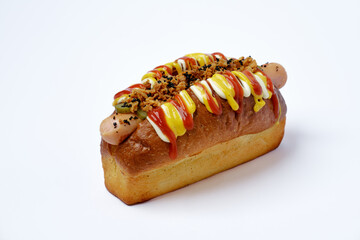 hot dog with mustard with ketchup