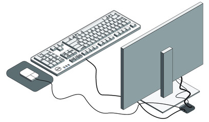 Isometric Computer with Keyboard and mouse