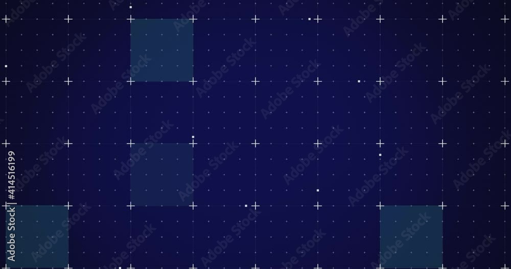 Wall mural Animation of white markers and blue flickering squares on grid background