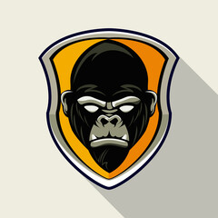 wild gorilla animal head in yellow shield