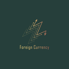Gold effect foreign currency logo design and text with dark green background