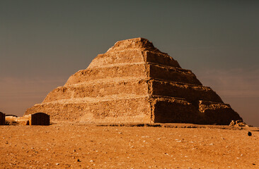 Famous Egyptian Pyramids of Giza.  Landscape in Egypt. Pyramid in desert. Africa. Wonder of the...