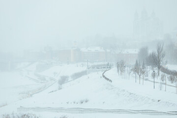 deep snowdrifts in the park. a strong cyclone hit the city. there was a lot of snow in the winter