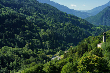 Fototapeta premium Mountain landscape at summer alonf the road to Mortirolo pass