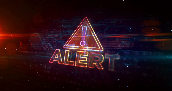 Alert warning concept with exclamation symbol, danger, cyber attack and computer security breach icon loop animation. Futuristic abstract 3d rendering.