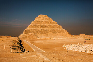Famous Egyptian Pyramids of Giza.  Landscape in Egypt. Pyramid in desert. Africa. Wonder of the...