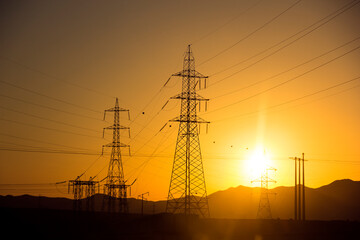 power lines at sunset