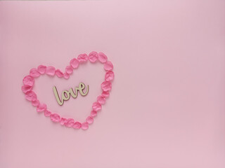 Happy Valentine's Day greeting card, background with a heart of petals