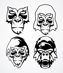 wild gorillas animals heads monochrome icons