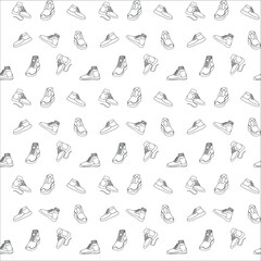 seamless vector black and white pattern of sneakers boots and shoes