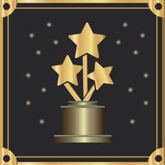 trophy stars in square frame golden film award icon