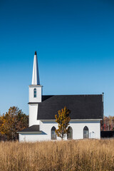 Canada, Prince Edward Island, Tyne Valley. Victoria West Presbyterian Church in autumn.