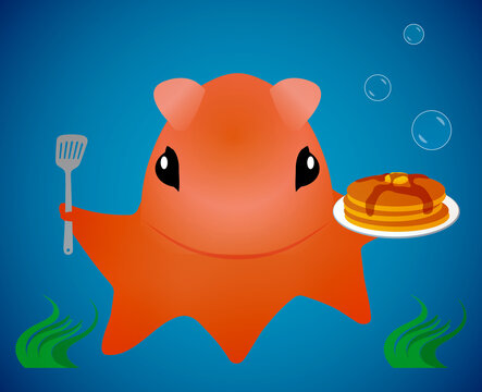 Opisthoteuthis AKA Flapjack Octopus With Pancakes Illustration Isolated On Blue With Clipping Path