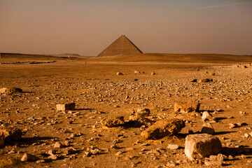 Famous Egyptian Pyramids of Giza.  Landscape in Egypt. Pyramid in desert. Africa. Wonder of the...