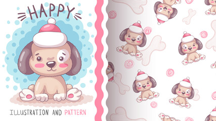 Happy teddy dog - seamless pattern