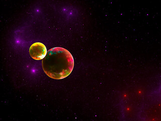 Plakat Planet and satellite - abstract space theme background