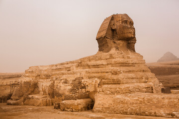 Famous Egyptian Pyramids of Giza.  Landscape in Egypt. Pyramid in desert. Africa. Wonder of the...