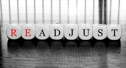 Banner with word adjust or readjust - dilema concept	
