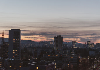 city skyline at sunset golden hour