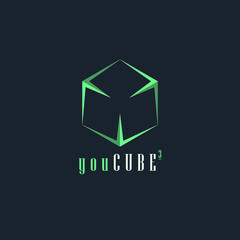 Green cube vector logo design with background