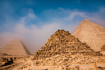 Famous Egyptian Pyramids of Giza.  Landscape in Egypt. Pyramid in desert. Africa. Wonder of the World