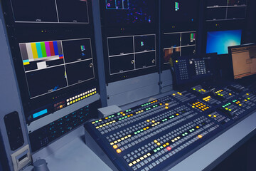 Equipment in outside broadcasting van.