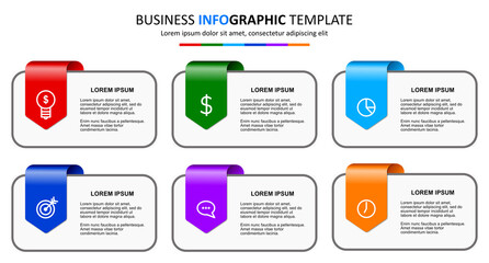 Vector infographic template with six steps or options. Six colorful graphic elements. Infographic design layout. Business concept design can be used for web, brochure, diagram