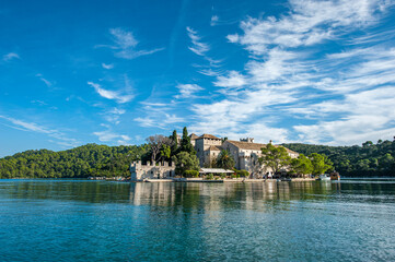 Benedictine monastery and church on St Mary's island, in the middle of Big Lake of Mljet national...