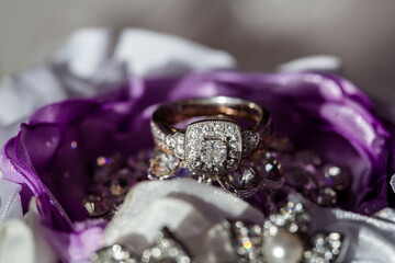 Elegant diamond wedding ring macro