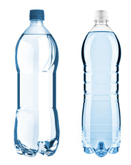 blue bottles with water isolated on the white background with clipping path.